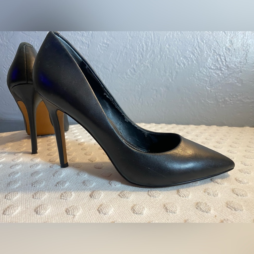 CHARLES by Charles David Black Leather Stiletto Heels